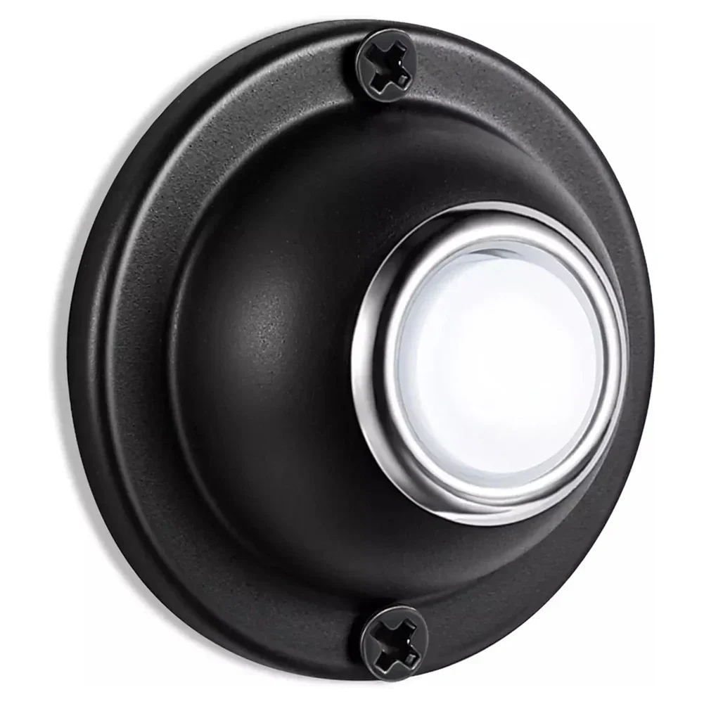 Wired Doorbell 1pcs Round Metal Doorbell Push Button Black Wired Lighted Up LED For Home Front Door 1.5 Inches Two Holes