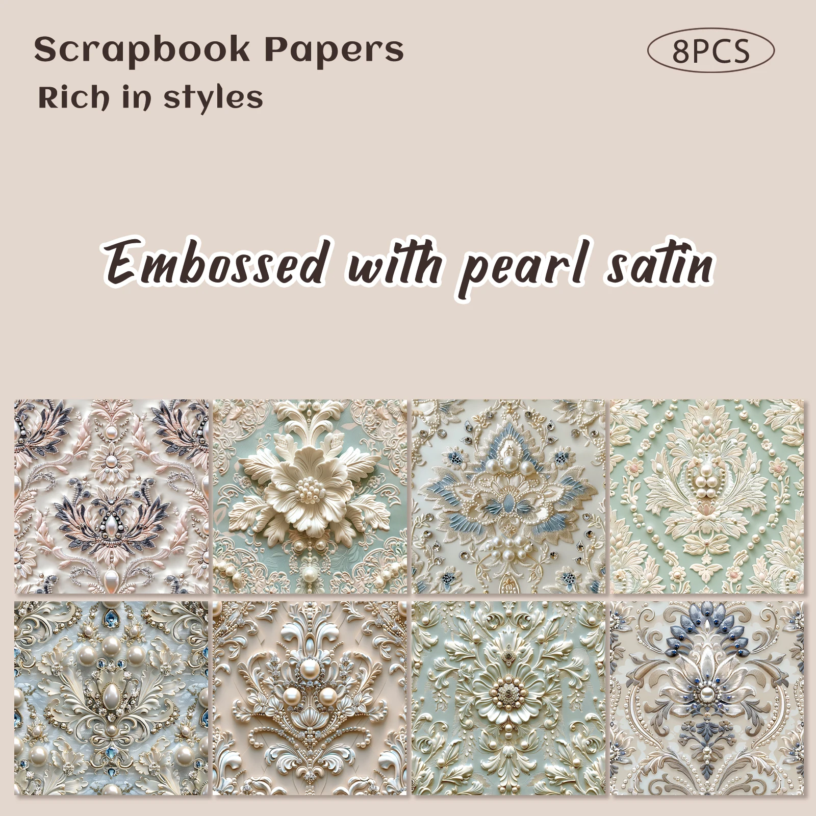 Pressed Surface Plane With Pearl Satin Scrapbook Paper 8Sheets Art Craft Pattern Paper For Scrapbooking Assorted Festive Designs - 2
