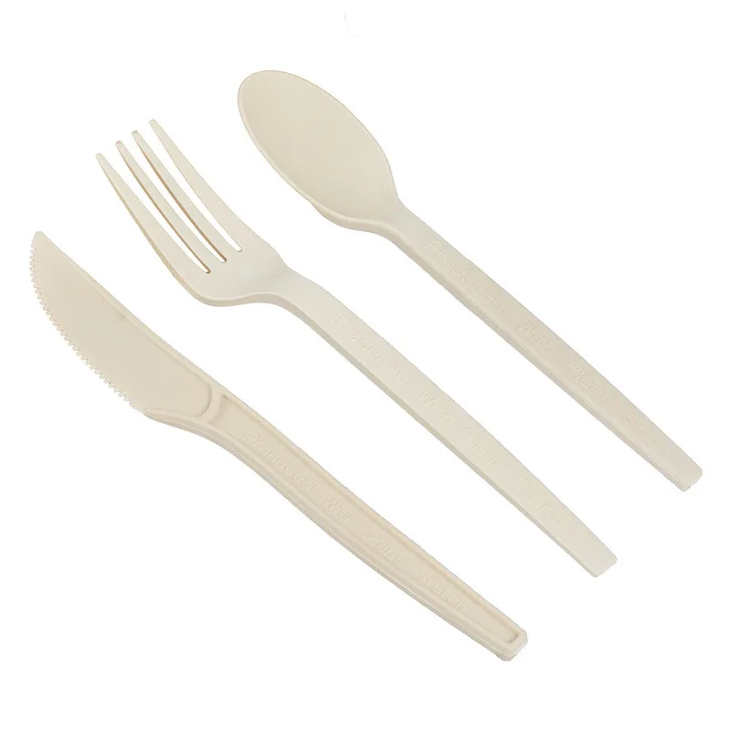 Compostable Forks Spoons Knives Cutlery Combo Set 10PCS/Lot Large Disposable Utensils Eco Friendly Durable Tray Forks Spoons
