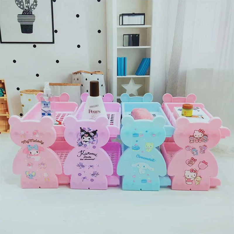 

Стеллаж для хранения Sanrio Kawaii мультяшный Hello Kitty милый Kuromi аниме кухня ванная складная пластиковая настольная двойная полка игрушки