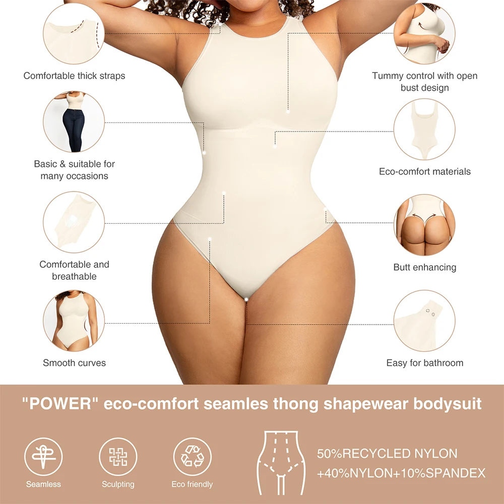 Women Flat Belly Thong Shapewear Bodysuit Eco-friendly Square Neck
