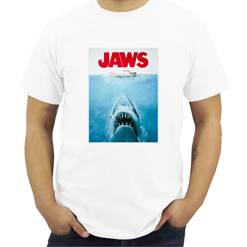 

JAWS DISTRESSED SPIELBERG RETRO MOVIE POSTER T SHIRT - HUGE PRINT Cartoon t shirt men Unisex New Fashion tshirt Streetwear