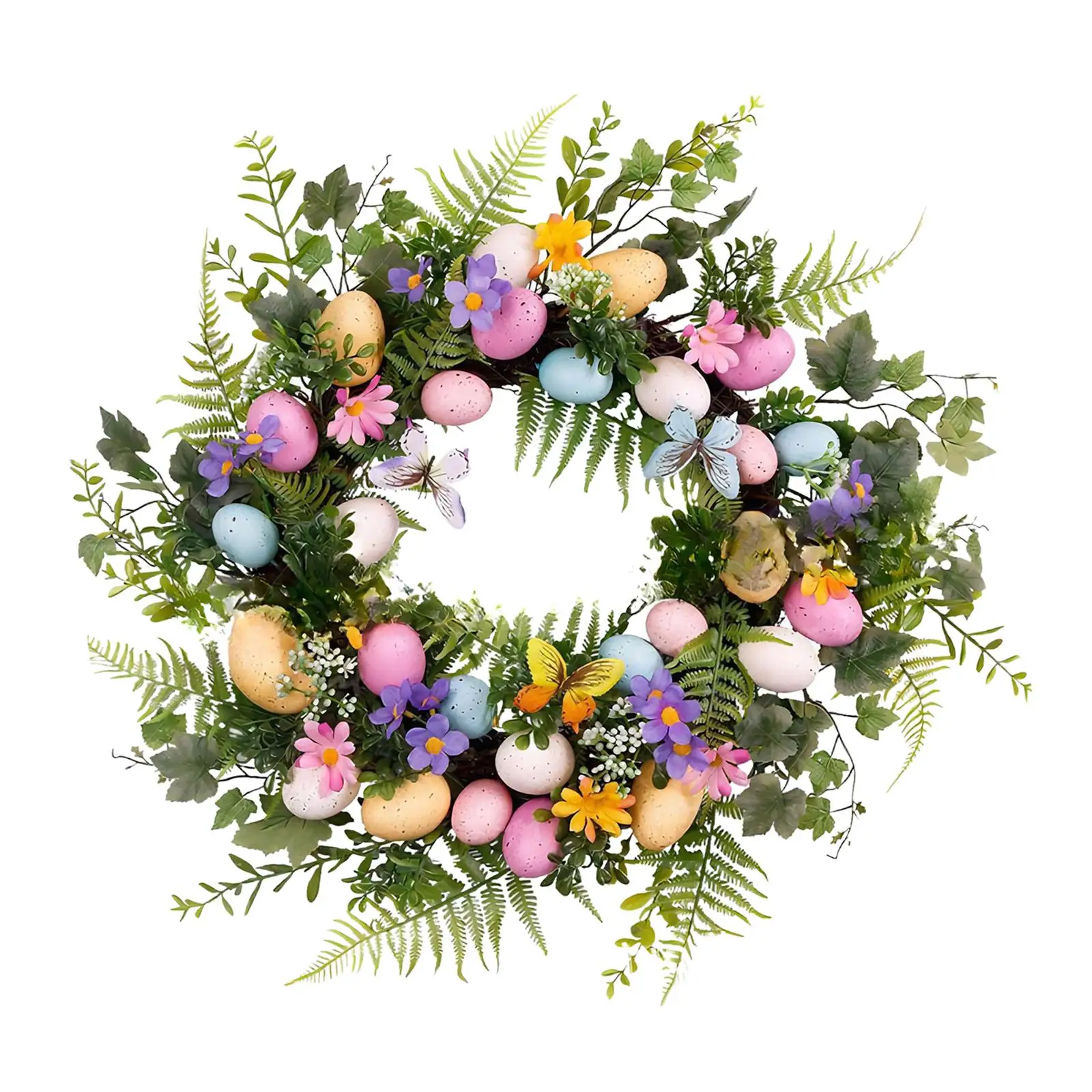 Easter Egg Flower Wreath Artificial Flower Garland Easter Door Garland for Front Door Home Indoor Outdoor Wall Window Decor