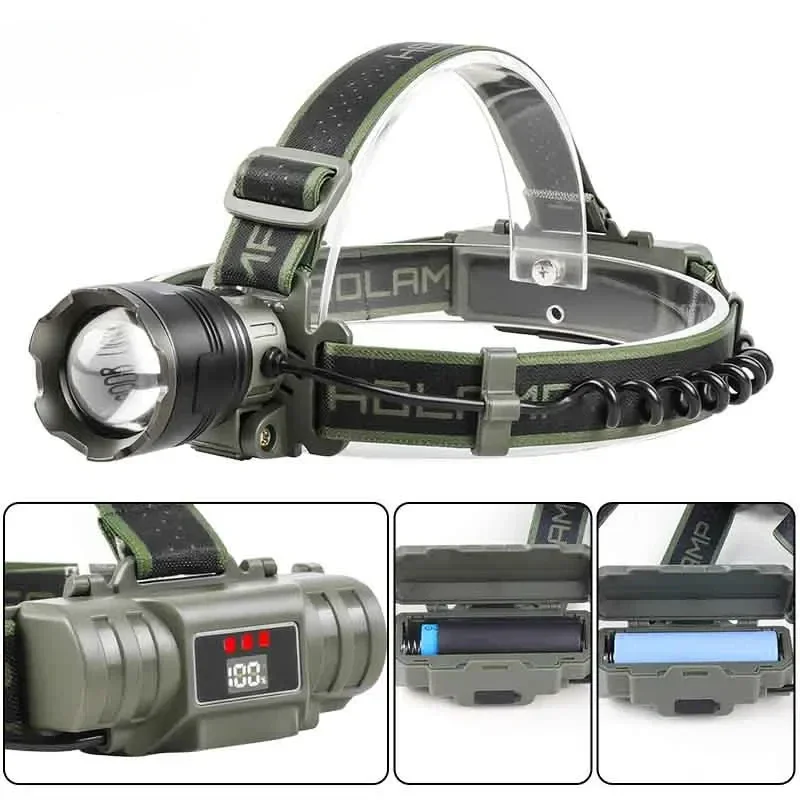 LED Headlamp Powerful 21700/18650 Rechargeable Headlight Zoomable Head Lamp Waterproof Head Light High Lumens Flashlight