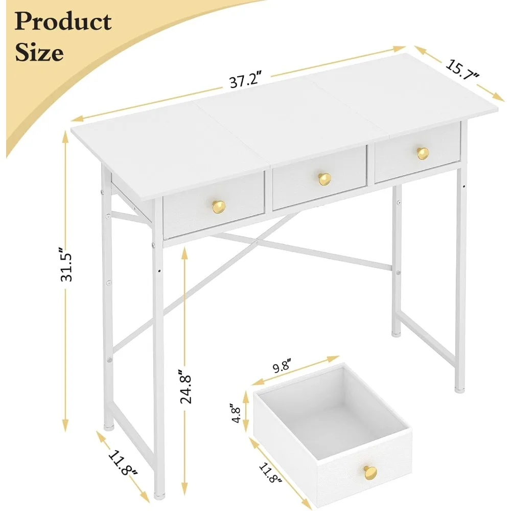 with 3 Drawers, 37.2 Inch Small Computer Desk for Small Spaces, Simple Study Table for Kids Bedroom, Office Desks 2