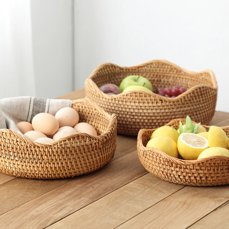 Mir de rangement en rotin tissé à la main, panier de pique-nique pour fruits, gâteau, assiette alimentaire, boîte à collations, conteneur de cuisine, décoration de cuisine, WUNICEF