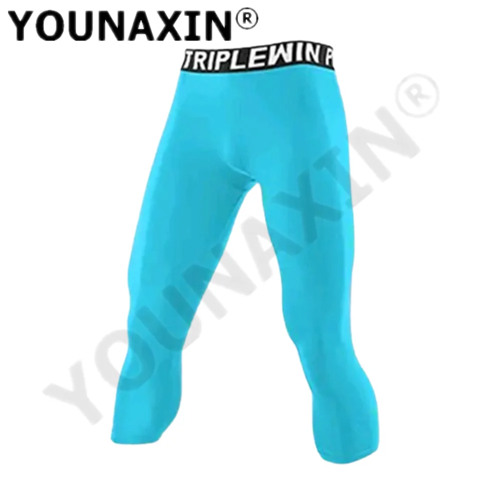 Men's Base Layer Sports 3/4 Cropped Pants Gym Basketball Football Leggings Fitness Jogger Running Workout Training Quick-Dry