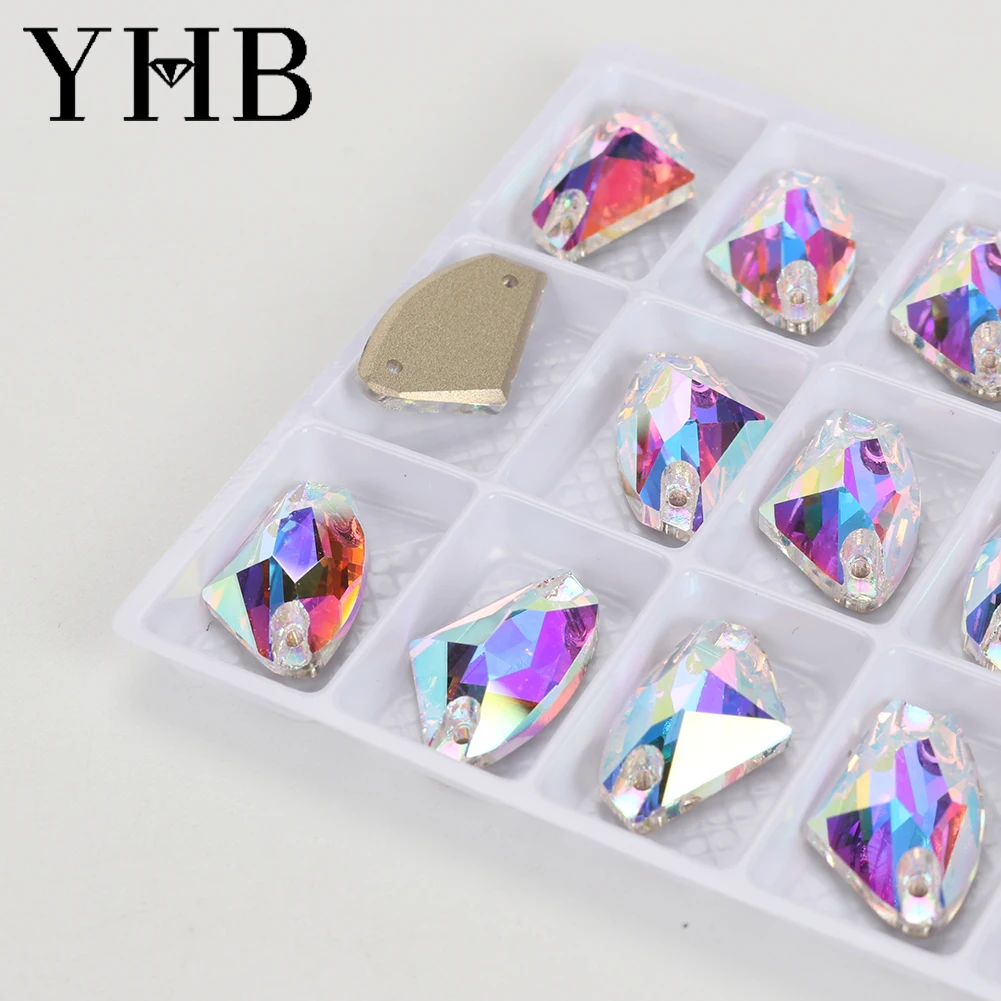 Sew on rhinestones, YHB Galactic Axe Glass Crystal AB Moonlight Sewing Stones, Flatback Sew on Rhinestones for Garment Clothes Bags