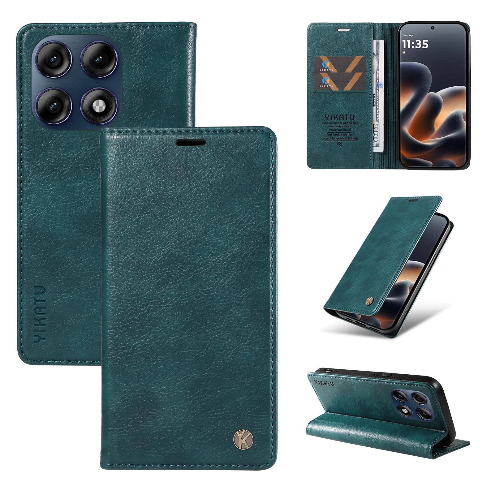 Elegant Leather Wallet Magnetic Flip Case with Lychee Grain Card Holder