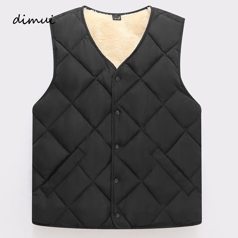 

DIMUSI Men's Jacket Sleeveless Vest Winter Fashion Male Fleece Thicken Warm Vest Coats Casual V-Neck Waistcoat Jackets Clothing
