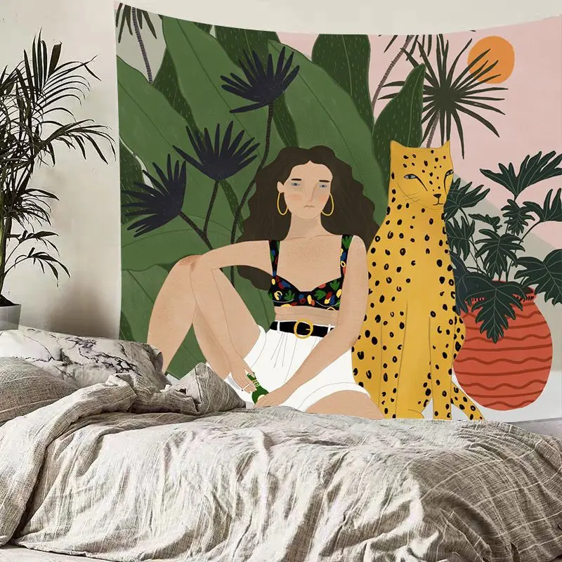 

Illustration Tropical Jungle Ins Style Tapestry Background Fabric Dormitory Bedroom Decoration