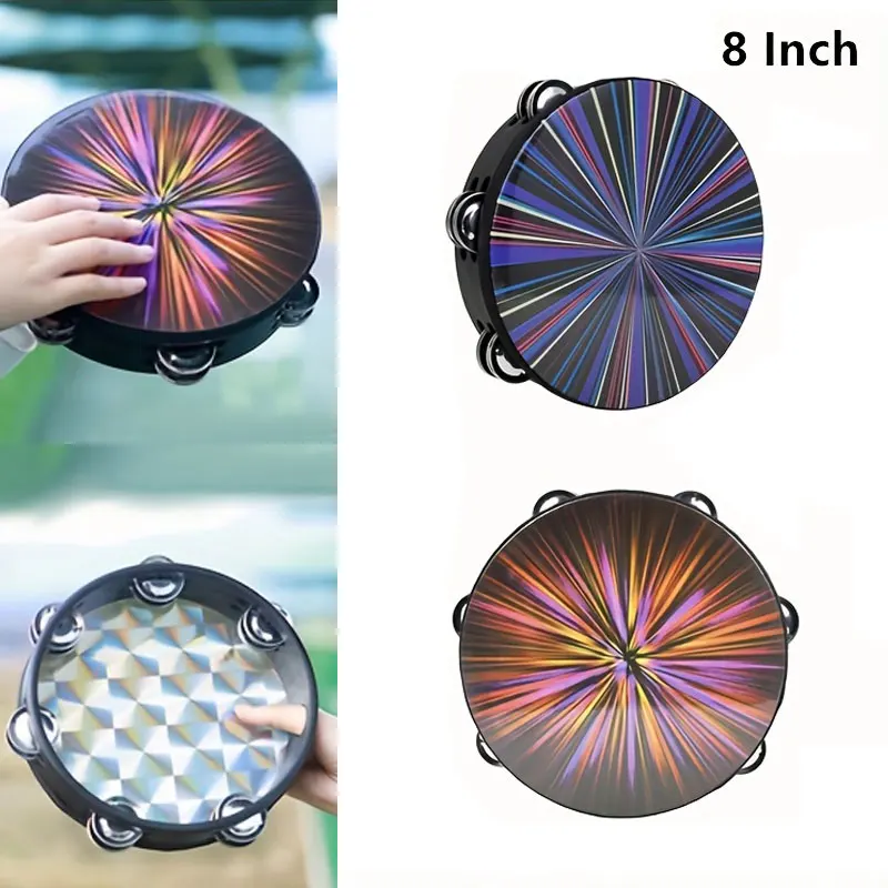 Laser Dazzle Hand Tambourine 8-Inch Wooden Band Accompaniment Percussion Instrument for Parties & Dance! hand tambourine percussion instrument