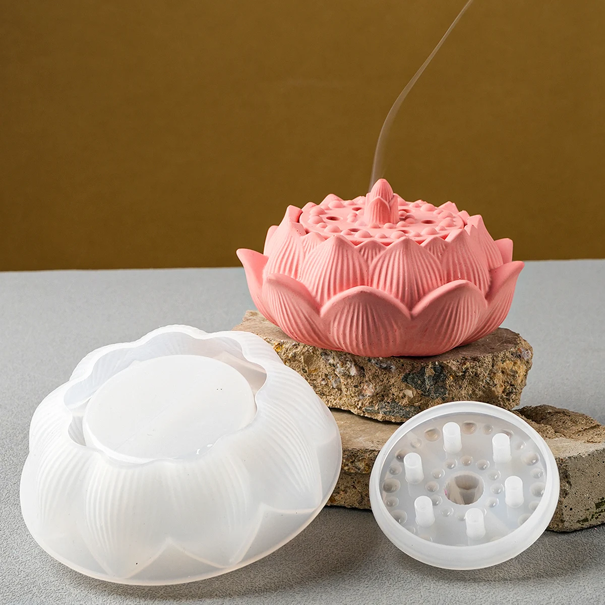 Lotu Incense Burner Silicone Mold DIY Flower Shape Plaster Resin Storage Box Molds Candle Jar Craft Making Home Decor Vase Mould silicone mold