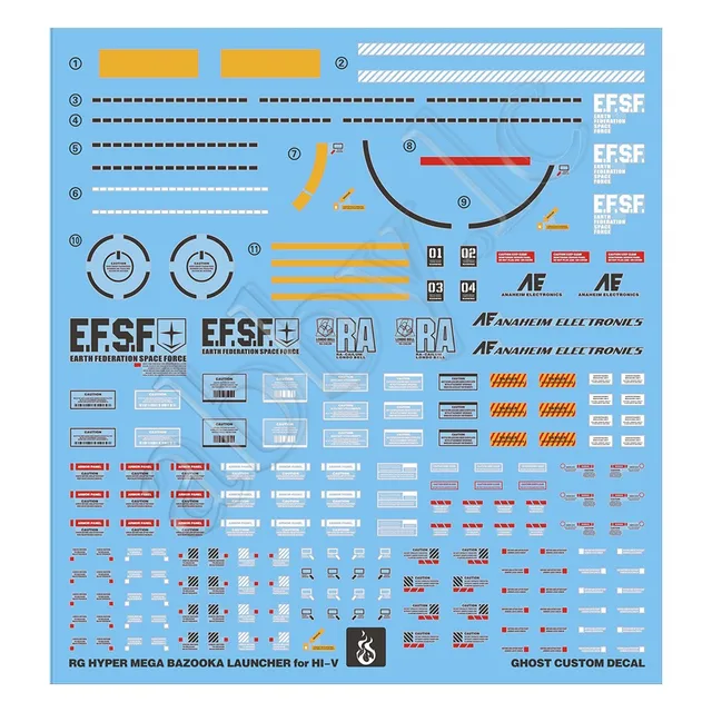 for RG 1/144 Hi Nu Hi-V Hyper Mega Bazooka Launcher Water Slide UV Light-Reactive Decal Sticker Reprint G-REWORK Ghost RX-93-v2 2