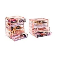 Cosmetic Organizer Set Acrylic Makeup Storage Bundle 7 Drawer Tower & 4 Drawer Jewlery Clear Pink Design Multipurpose 1