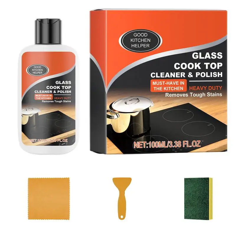Stove Cleaning Kit Heavy Duty Cooktop Cleaner Non-Scratch Cleaning Kit Ceramic Non-Abrasive Powerful Kitchen Degreaser Stove