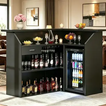 L-Shaped Home Bar Cabinet with Charging Station 1