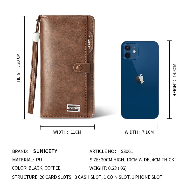 Anti theft brush, multi card slot, large capacity, long men's business wallet, zipper, multi-function mobile phone bag