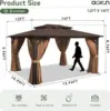 12'x14' Hardtop Gazebo, Aluminum Frame Permanent Pavilion with Curtains and Netting, Designed for Garden, Brown 4