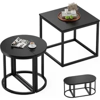 3pcs Set, Modern Living Room with 2 End Tables, Small with Metal Frame for Home Apartment, Black, Café Tables 1