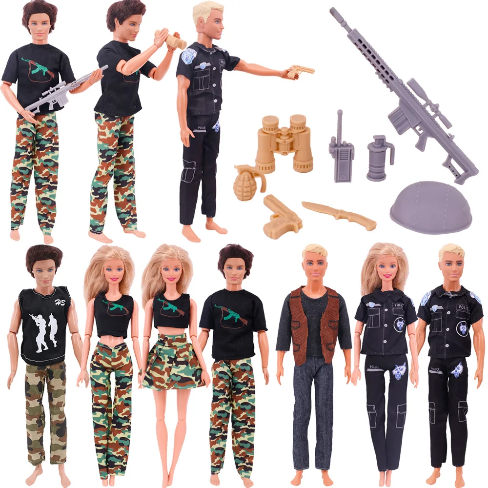 

Fashion Camouflage Uniform Ken Barbies Doll Clothes Camouflage Military Uniform Gun Blister Doll Accessories Handmade Daily Suit