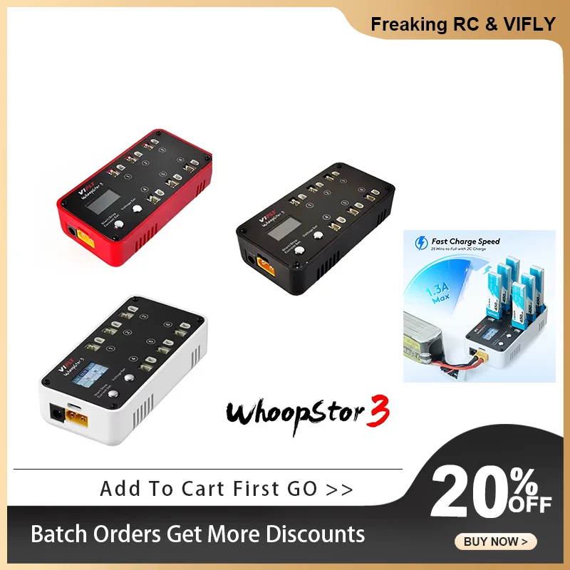 VIFLY WhoopStor 3 V3, 6 портов, 1S LIPO LiHV, зарядное устройство, разрядное устройство для хранения, ЖК-дисплей TYPE-C DC TX60 для FPV Drone BT2.0 PH2.0