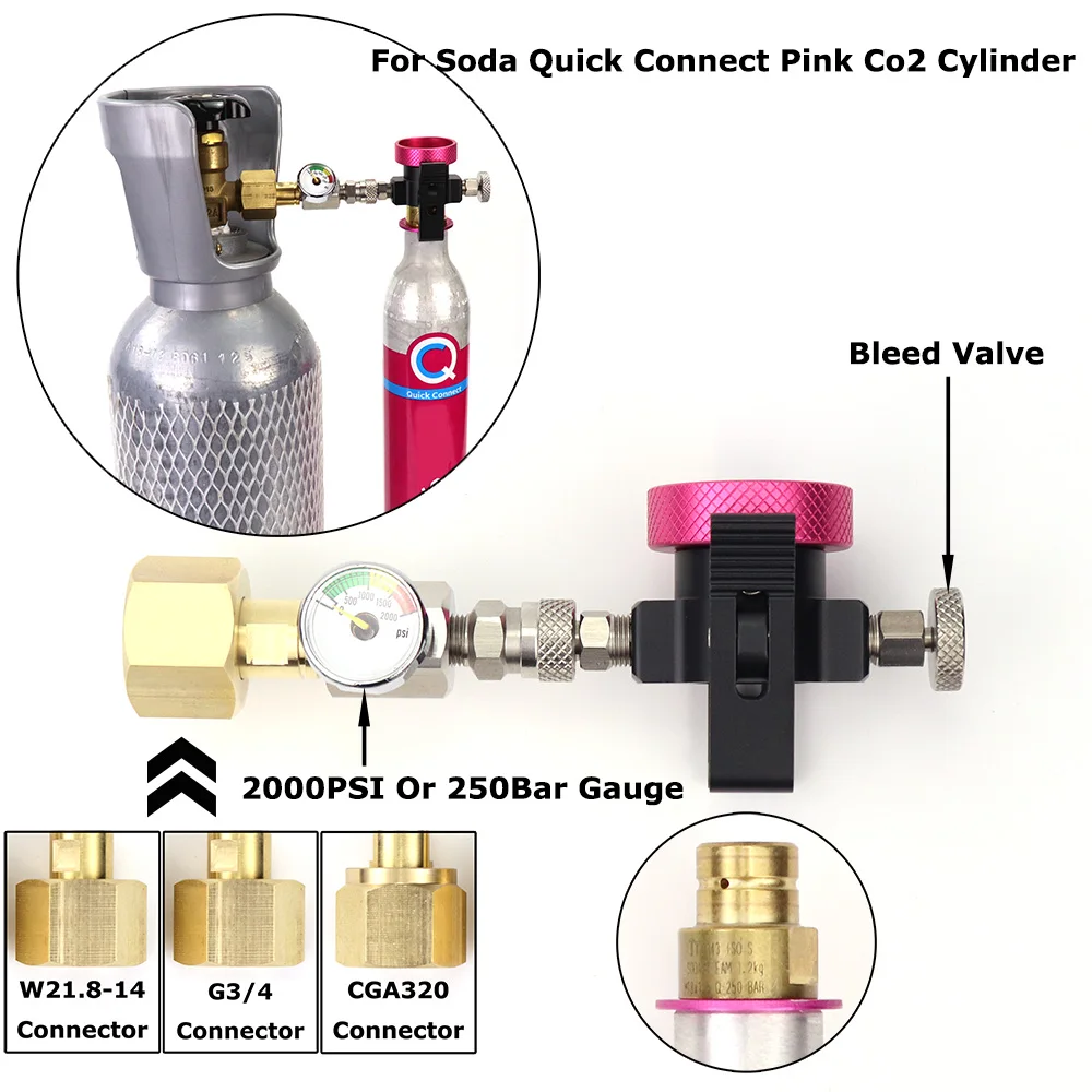 Soda Quick Connect Pink Co2 Cylinder Refill Adaptor Fill Station With