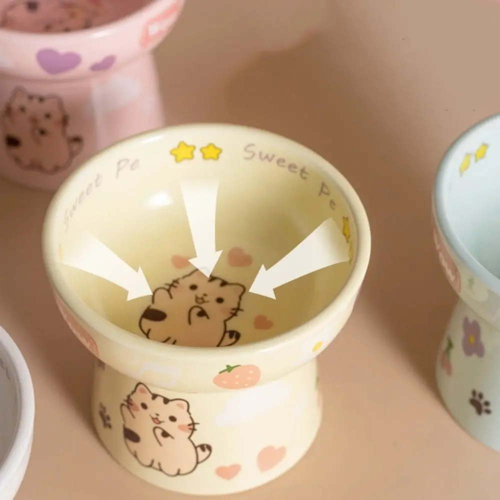 Creative Ceramic Cat Bowl Cute Large Capacity Pet High Foot Bowl Anti Tipping Non-slip Pet Drinking Feeder Kitten Puppy - PeticaDeals