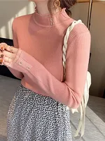 2025 Knitted Women Sweater O-neck Button Pullovers Spring Autumn Basic Sweaters for Female Pullover Slim Solid Bold Lace Tops - Image 5