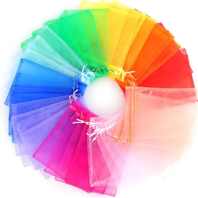100PCS Organza Bags Random Mesh Organza Jewelry Bags Drawstring, Small Drawstring Favor Pouches Christmas Candy Wedding Birthday 3