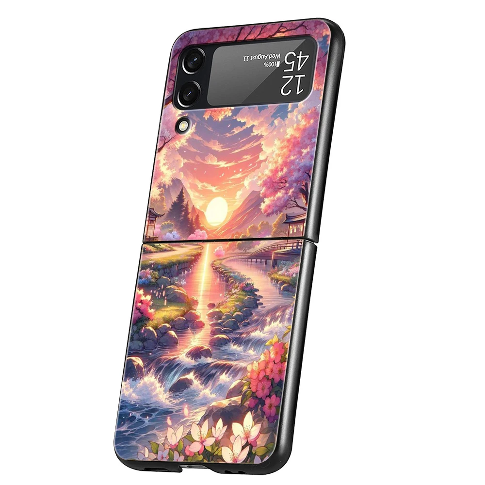 Pink Spring Cherry Blossoms Shockproof Hard PC Phone Case - Black Cover