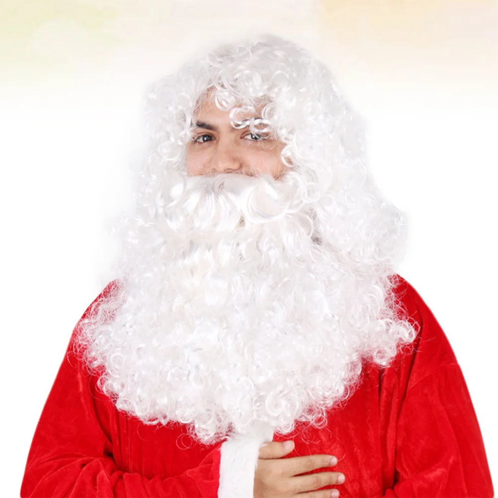 

White Curly Santa Claus Long Beard Christmas Santa Headdress Cosplay Props