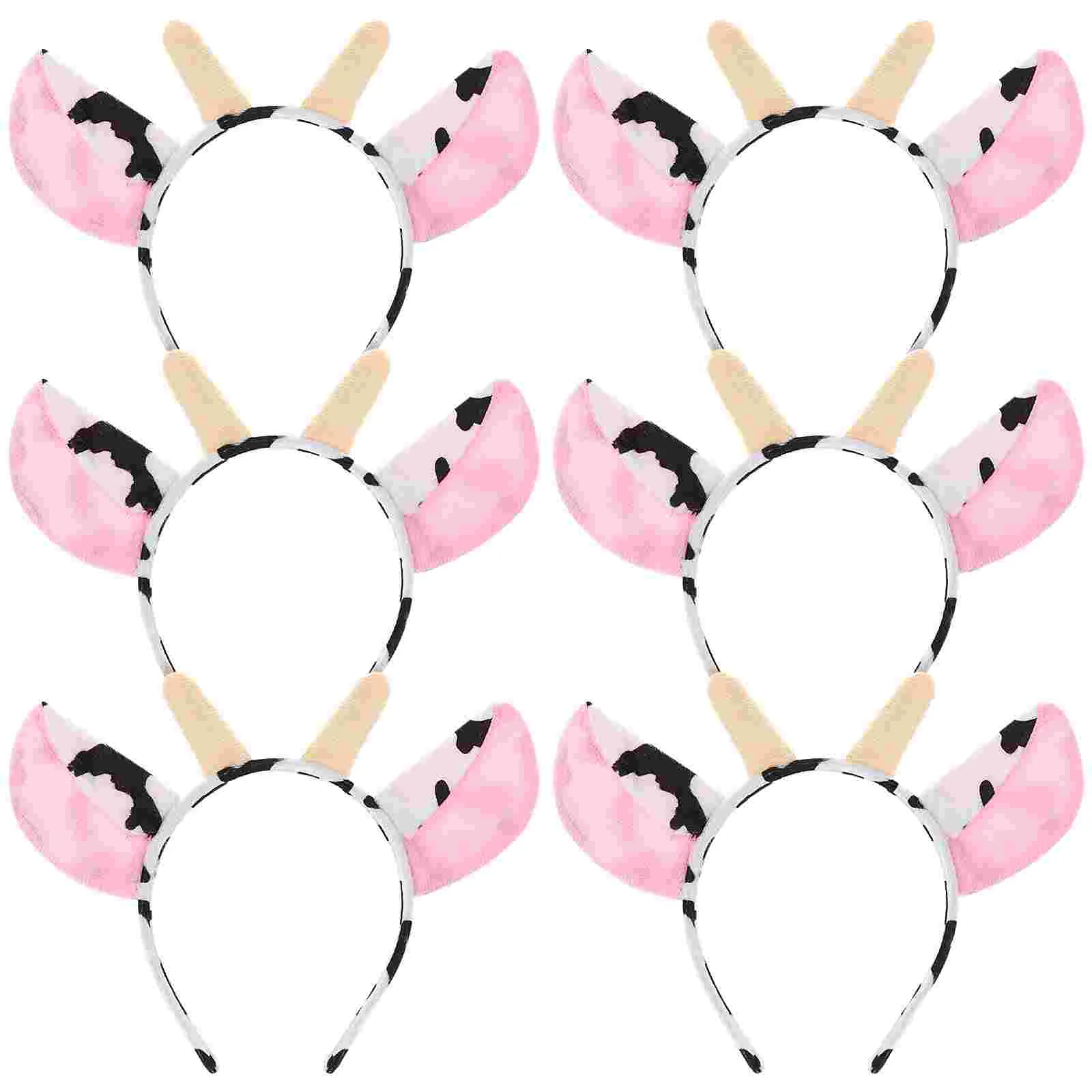 

6Pcs Ear Hair Band Plush Cows Cartoon Headband Cows Headwear Cows Hair Accessories for