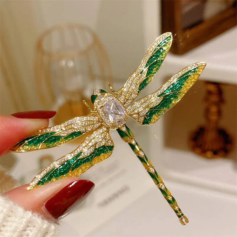 

Korean Style Light Luxury Drop Oil Gradient Zircon Inlaid Dragonfly Brooch Corsage Stylish Women's Pin Buckle Accessories