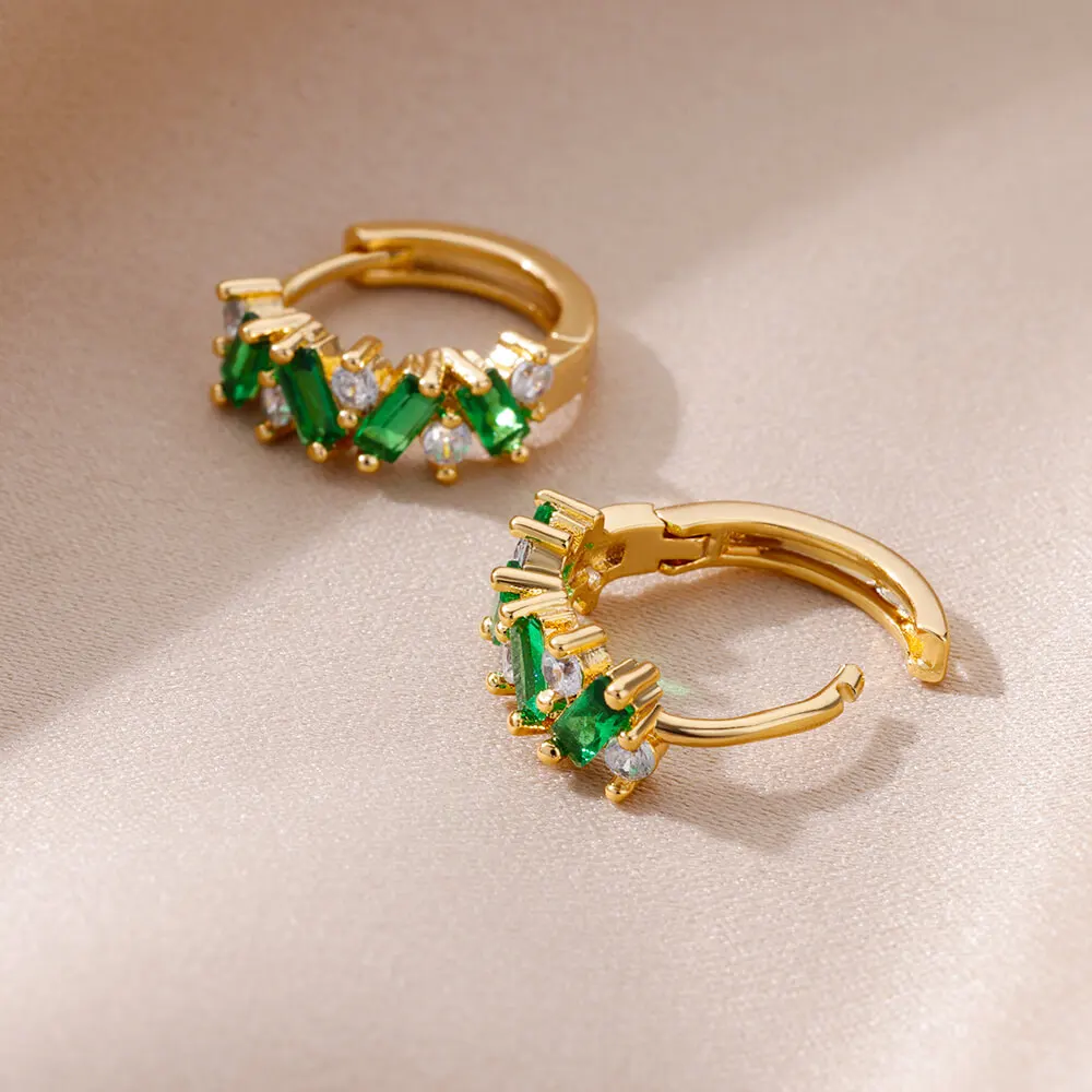 Fashion Green Zircon Square Earrings For Women