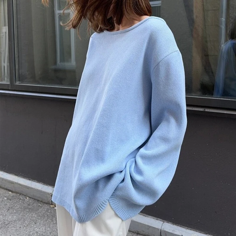 New Autumn Winter Women's Cotton Sweater Backless Design Loose Knit Pullover Jumper Fashionable Commuting Sweater