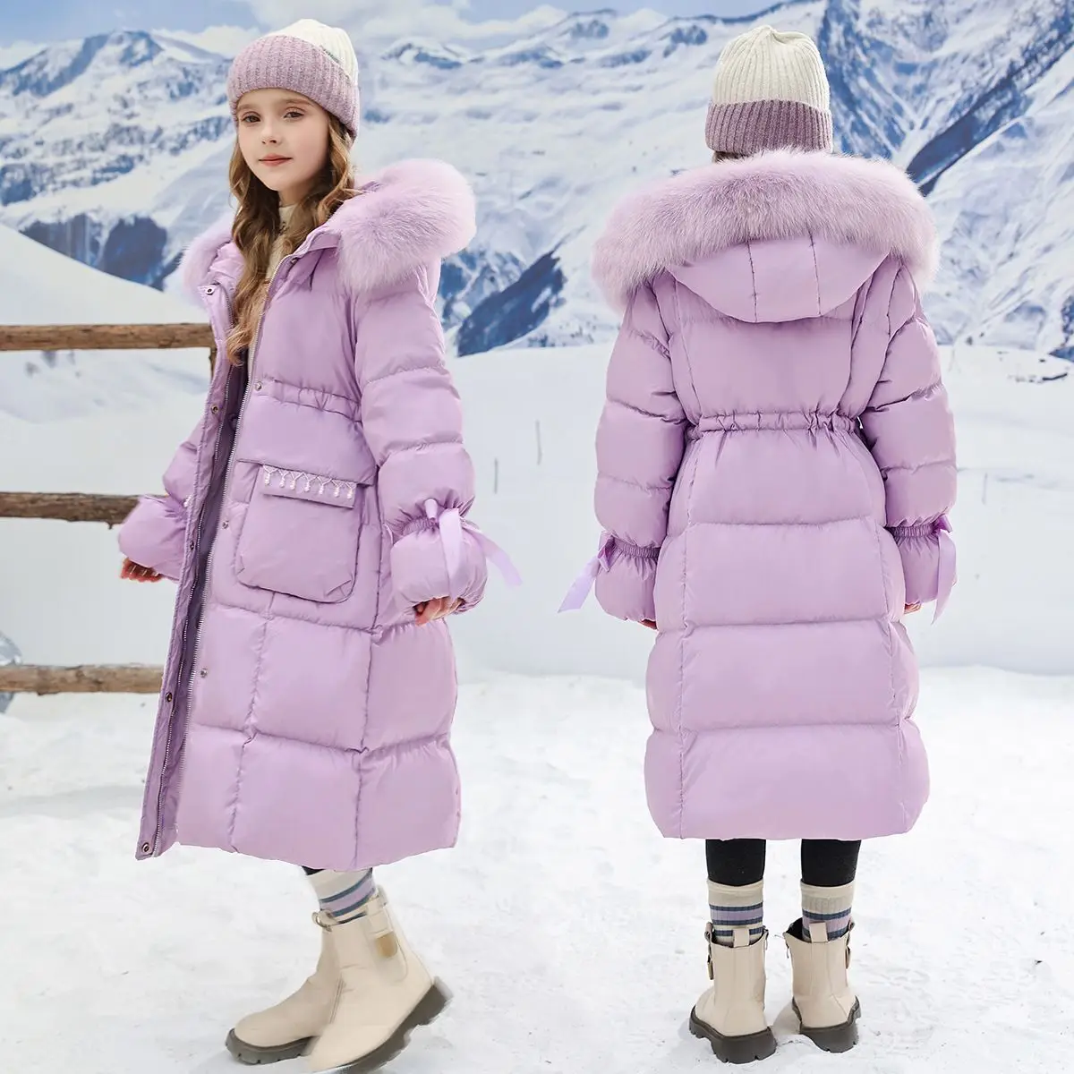 Girl Long Fur Collar Padded Jacket WinteChildren Girls Children Coat