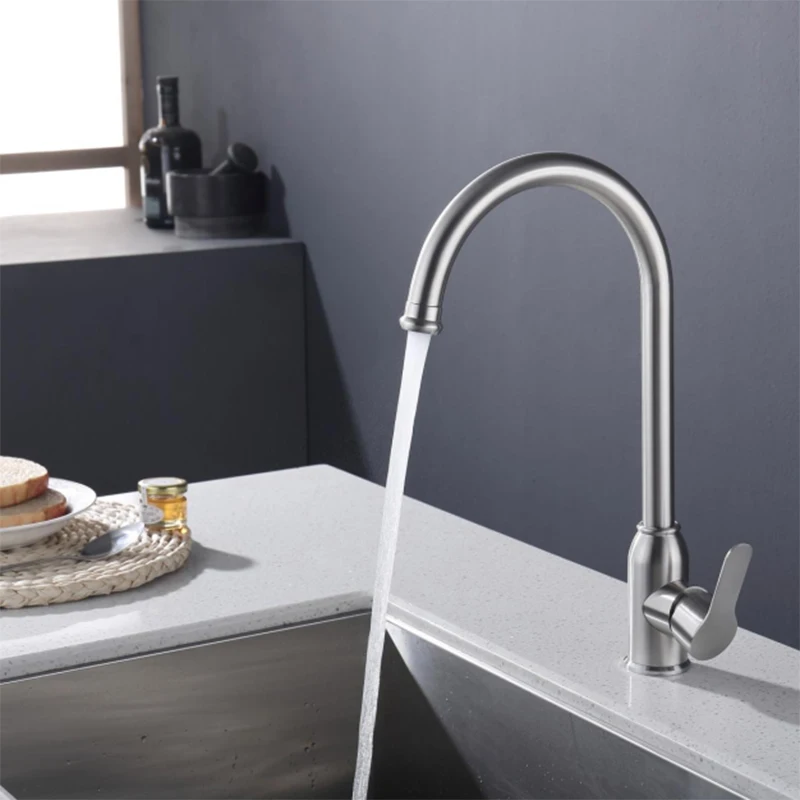 304 Stainless Steel Wire Drawing Kitchen Basin Hot And Cold Water Faucet 360° Rotation Splashproof