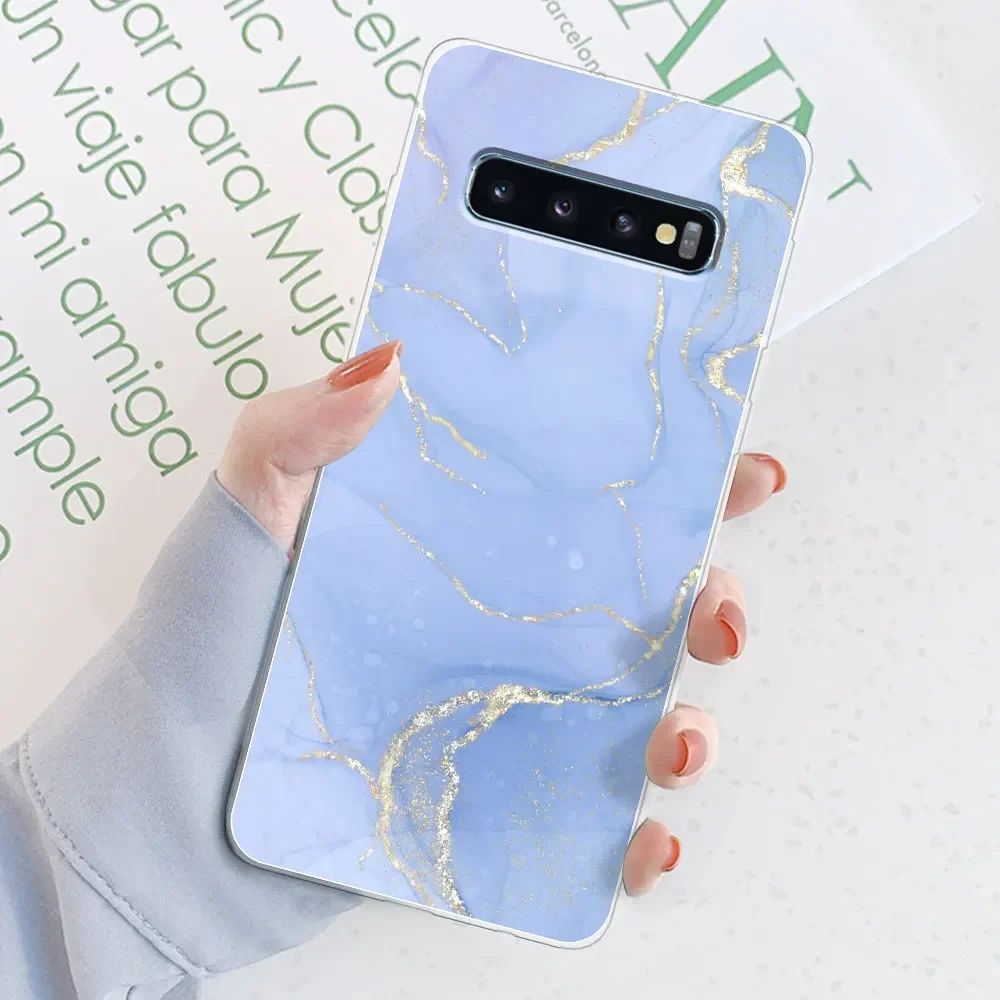 Stylish Watercolor Marble Transparent Silicone Back Bumper Case for [Brand Name] Galaxy S10 Series