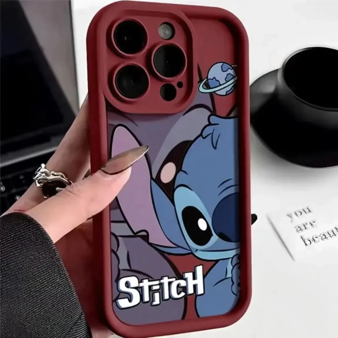 thumbnail image 1 of Funda de silicona de Disney Stitch para iPhone, carcasa suave a prueba de golpes para modelos 14, 11, 12, 13, 15 Pro Max, X, XR, XS Max, 8, 7, 15 Plus, SE 2020, 1 of 5