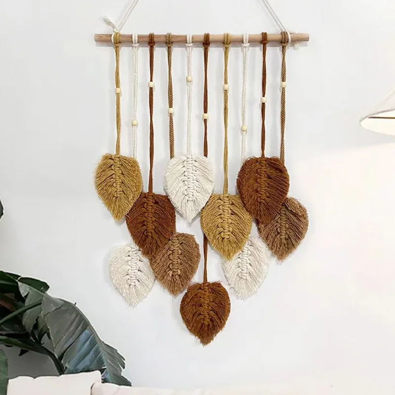 Tapestry Decor Reative Handmade Woven Leaf Wall Hanging Tapestry Bohemian Style Pendant Home Wall Decoration Colorful Living Room Decoration