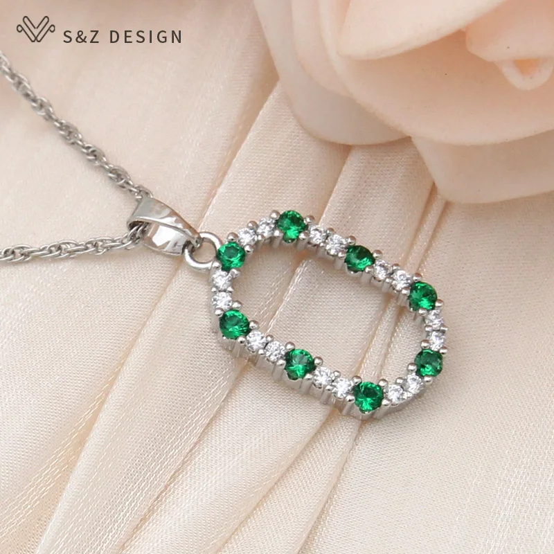 S&Z DESIGN New Fashion Annular Egg Shape Oval Cubic Zirconia Dangle Earrings Jewelry Sets For Women Wedding Pendant Necklace