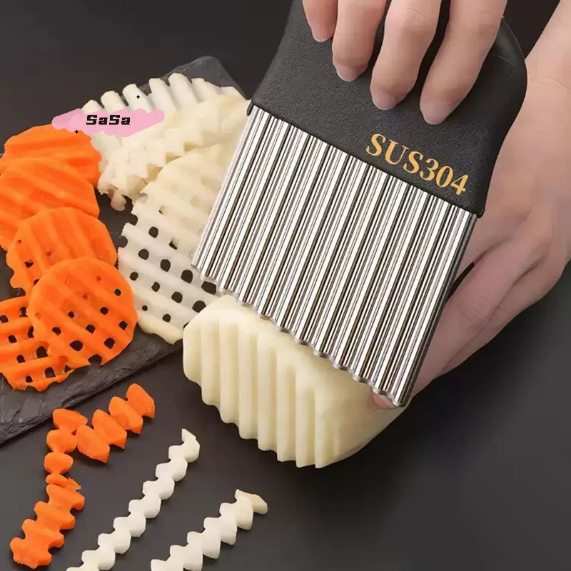 Stainless Steel Potato Chip Slicer Dough Vegetable Fruit Crinkle Wavy Slicer Knife Potato Cutter Chopper French Fry Maker Tool 1