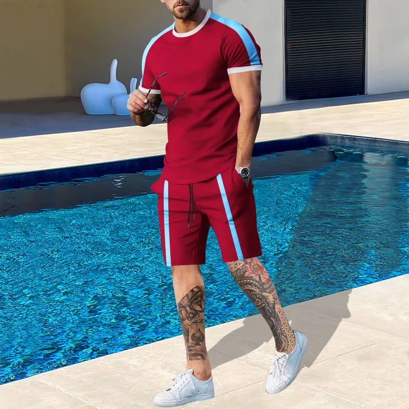 Summer Sportwear Suit Short Sleeve T Shirt Shorts Men 2 Piece Sets  Tracksuit Sportwear Suit Casual Trend Oversized Clothes Set