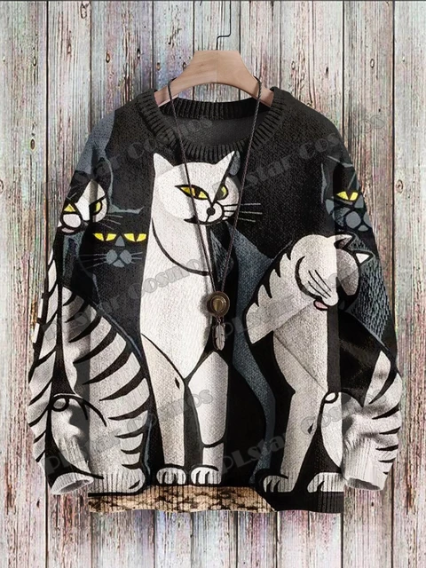 Abstract Funny Cat Design Vintage Art Vibe 3D Printed Men s