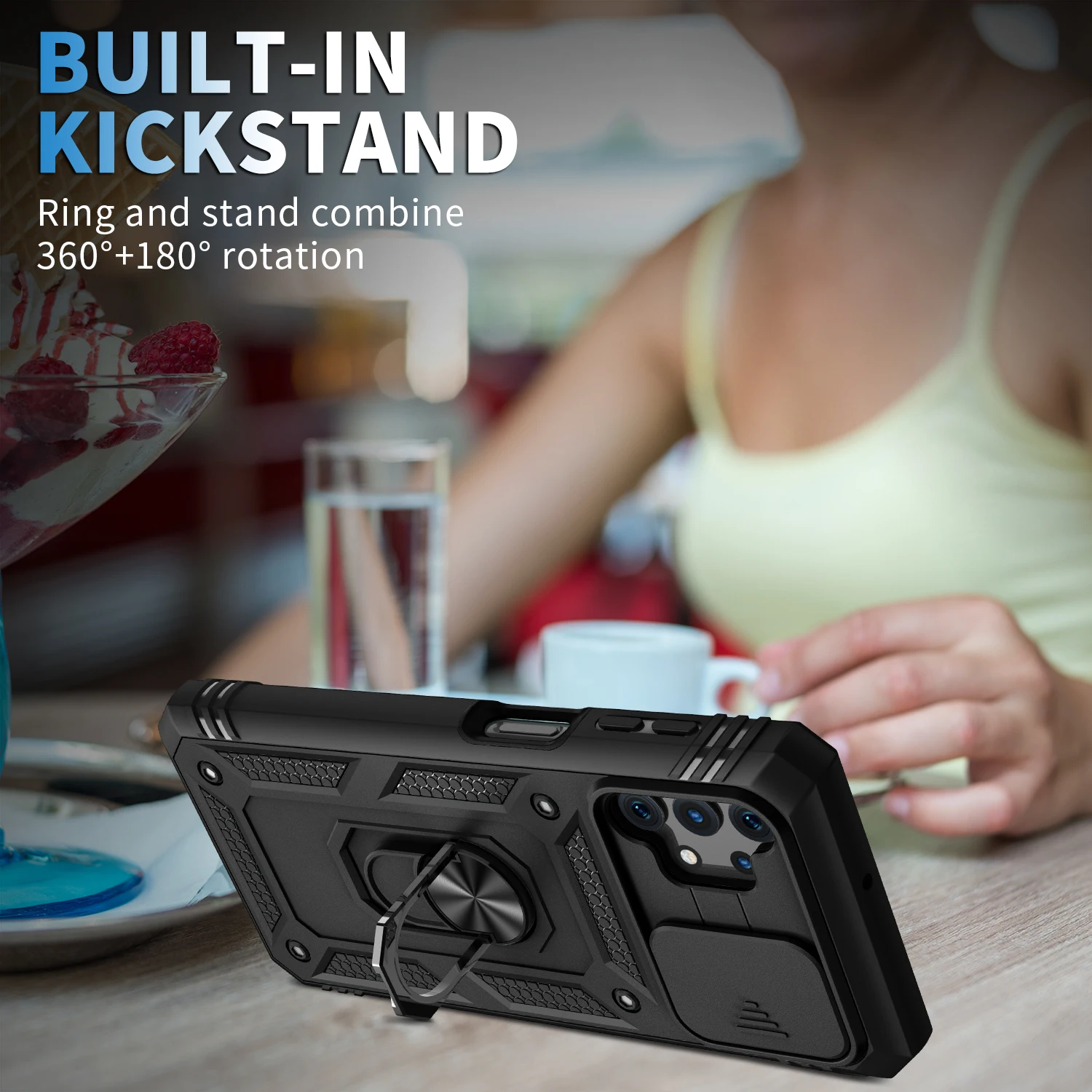 Universal 360° Full Protection Phone Case with Slider Camera Guard and Kickstand