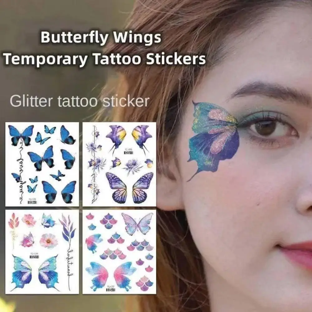 

Glitter Fairy Butterfly Wings Tattoo Sticker Temporary Eyes Arm Makeup Fake Face Tattoos Art Women Waterproof Products Body U5J2