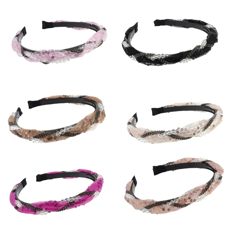 

Sequined Lace Hairhoop Girl Rhinestones Studded Headband Elegant Hair Styling Tool Dropship