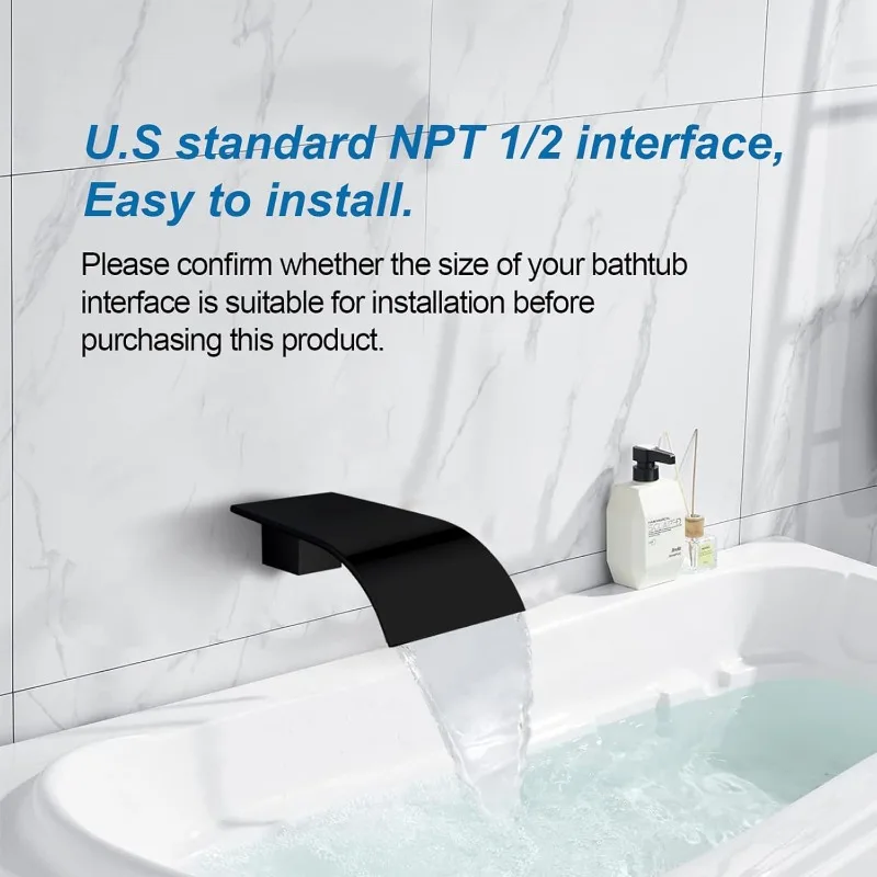 High Flow Waterfall Spout Fixtures Filler Bathroom Waterfall Spout for Bathroom Sink and Tub Shower Wall Mounted 4