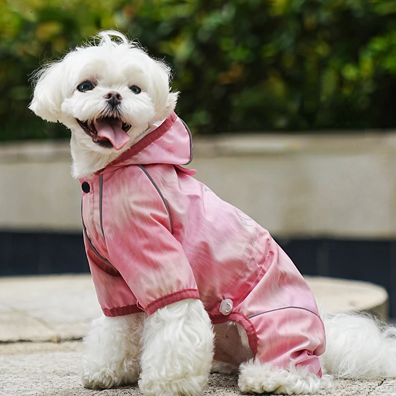 

Gradient Contrast Stitching Pet Products Raincoat Fashion New Dog Walking Waterproof Hooded Rain Coat Loose Cute Puppy Raincoats